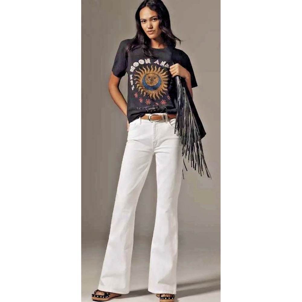 MOTHER Superior Size 34 Weekender Mid Rise Flare Jeans Totally Innocent White